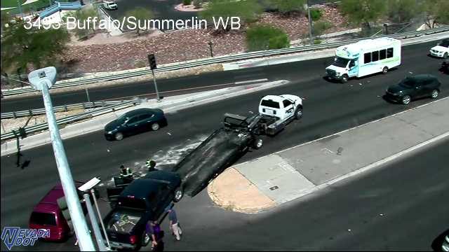 Two vehicles collided in the roadway with responders present