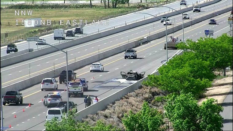 Vehicle fire in the right lane