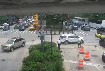 Police officers and traffic cones are present at a roadside incident.
