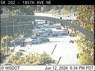 Emergency responders and vehicles on SR 202 at 185th Ave NE.