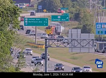 Fire truck and emergency vehicles on scene at WIS 441 @ COUNTY KK.