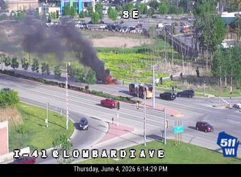 Vehicle fire with heavy smoke on I-41 at Lombardi Ave.