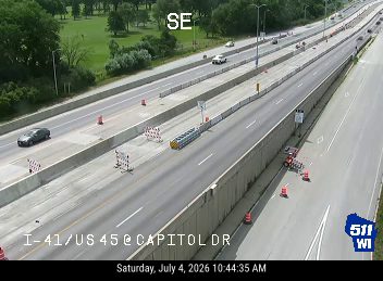 Construction cones and barriers in the left lanes