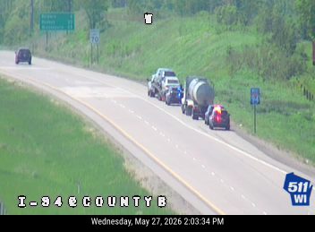 Police and emergency vehicles responding to an incident on I-94 at County B.