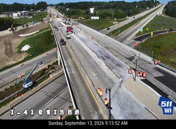 Construction cones and equipment in the right lane