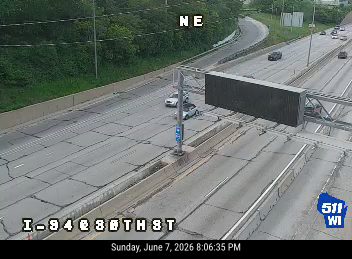 Two vehicles appear to be involved in a crash on I-94 near 80th Street.