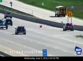 Red object in roadway, possibly debris, on I-41/94 EB at County KR.