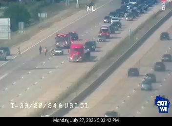 Two vehicles collided in the left lanes with emergency responders present