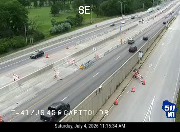 Construction cones and barriers in the left lanes